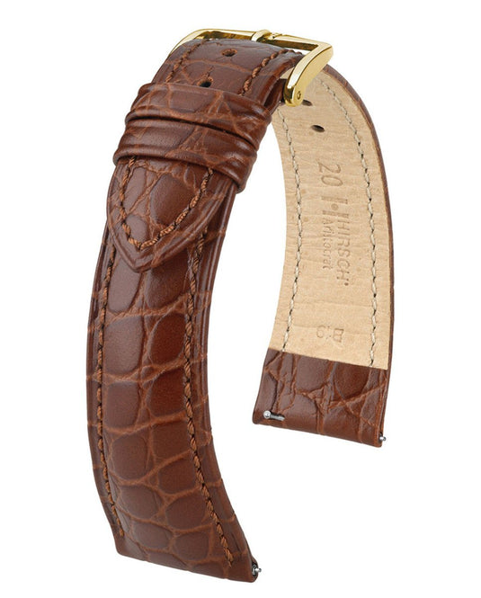 Hirsch Crocodile Flank Embossed Leather Aristocrat Watch Strap w/QR