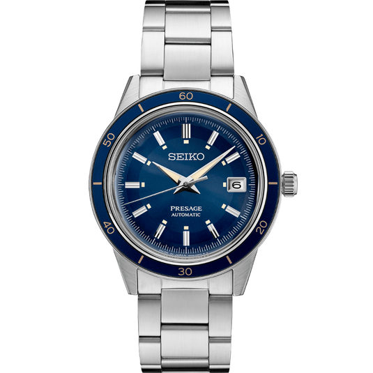 Seiko Presage "Crown" Style Stainless Steel Blue Dial Blue Bezel Automatic Watch