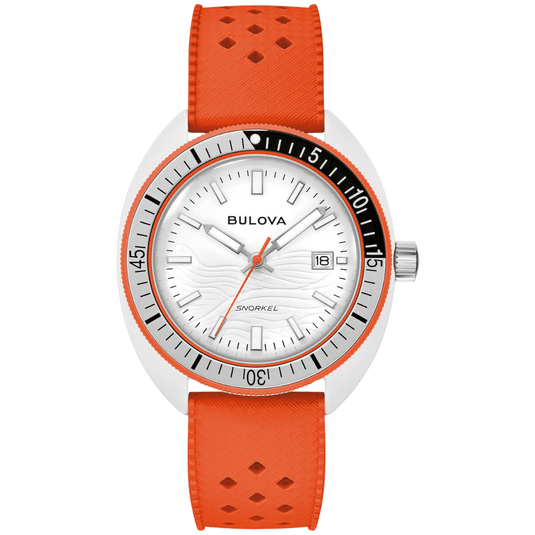 Bulova Snorkel "Clownfish" White Dial Grey & Black Bezel White Ceramic Case Quartz Watch