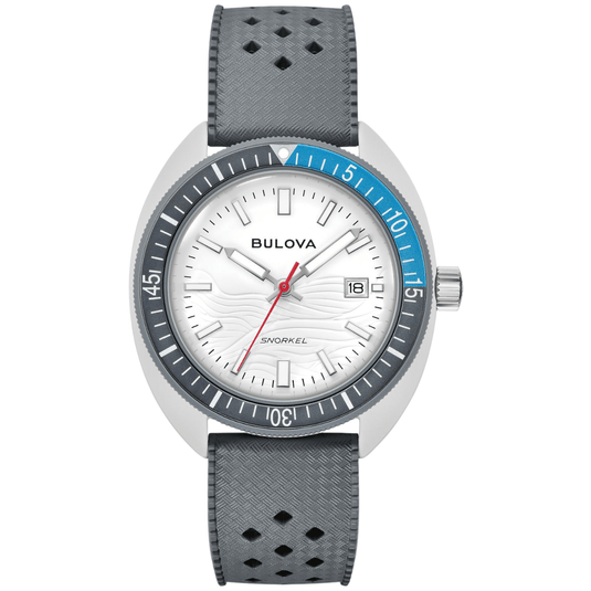 Bulova Snorkel "Great White Shark" White Dial Grey & Blue Bezel White Ceramic Case Quartz Watch