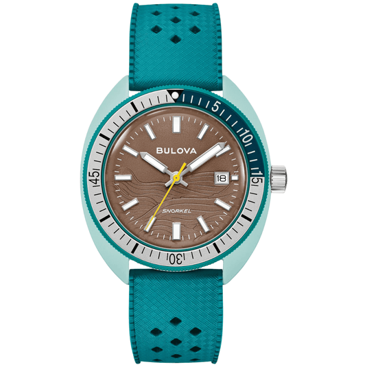 Bulova Snorkel "Sea Turtle" Brown Dial Grey & Teal Bezel Light Green Ceramic Case Quartz Watch