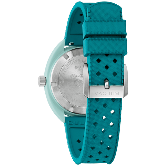 Bulova Snorkel "Sea Turtle" Brown Dial Grey & Teal Bezel Light Green Ceramic Case Quartz Watch