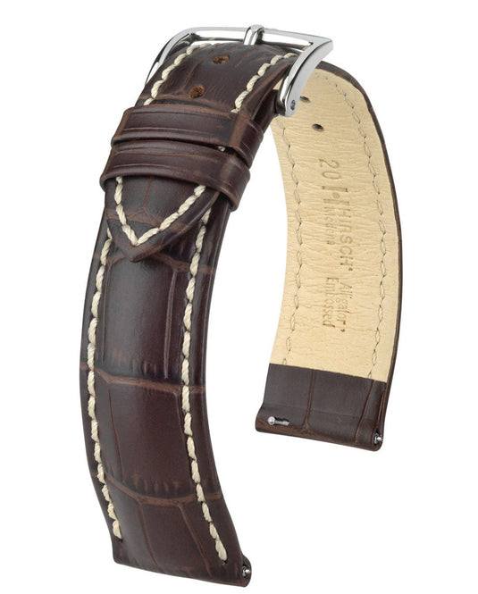 Hirsch Alligator Embossed Ecru - Stitched Calfskin Modena Leather Watch Strap w/QR