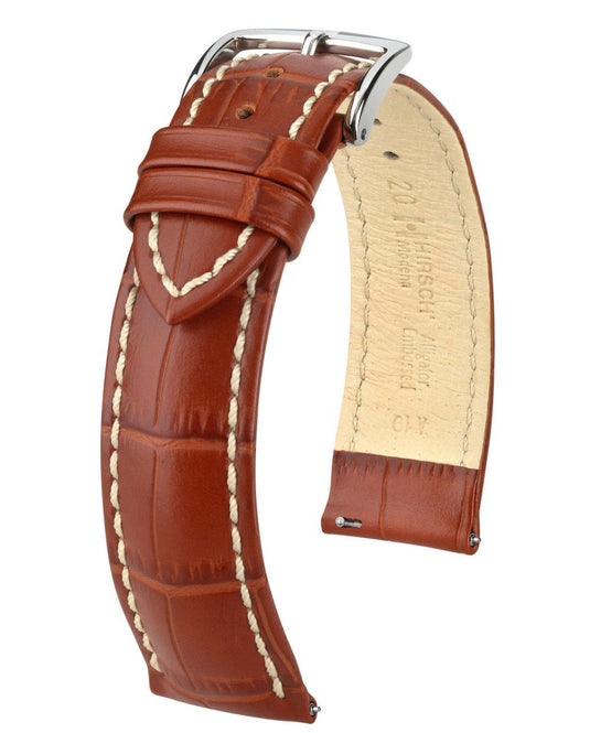 Hirsch Alligator Embossed Ecru - Stitched Calfskin Modena Leather Watch Strap w/QR