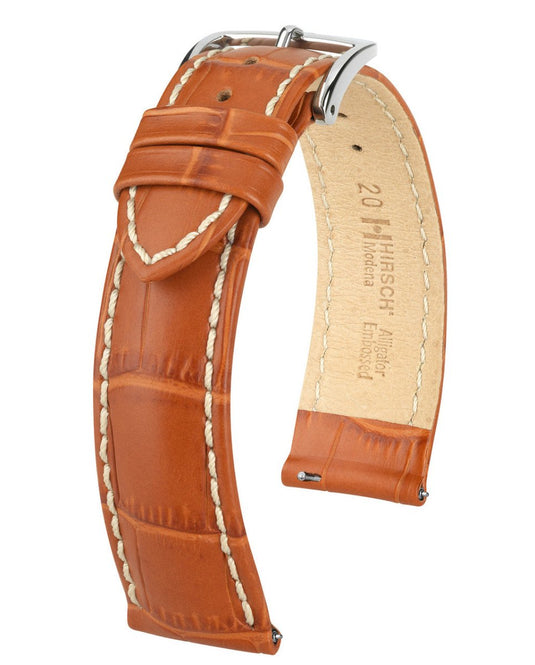 Hirsch Alligator Embossed Ecru - Stitched Calfskin Modena Leather Watch Strap w/QR