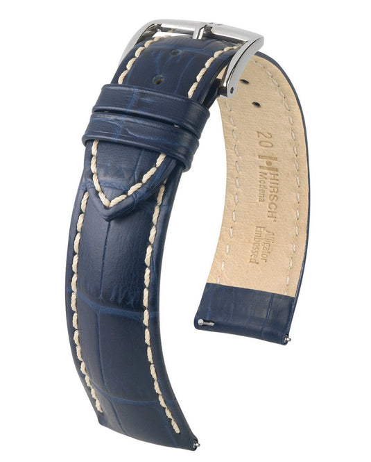 Hirsch Alligator Embossed Ecru - Stitched Calfskin Modena Leather Watch Strap w/QR