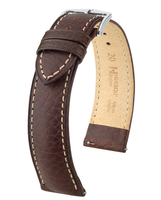 Hirsch Buffalo Calfskin Ecru - Stitched Leather Boston Watch Strap w/QR