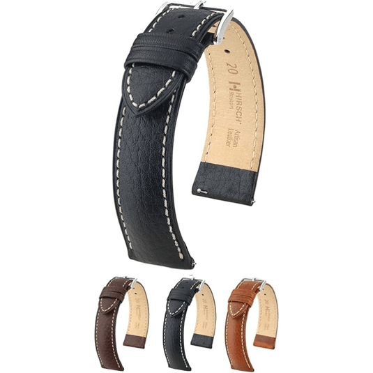 Hirsch Buffalo Calfskin Ecru - Stitched Leather Boston Watch Strap w/QR