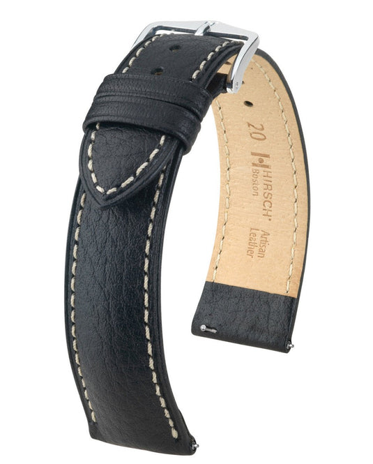 Hirsch Buffalo Calfskin Ecru - Stitched Leather Boston Watch Strap w/QR