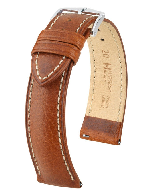 Hirsch Buffalo Calfskin Ecru - Stitched Leather Boston Watch Strap w/QR