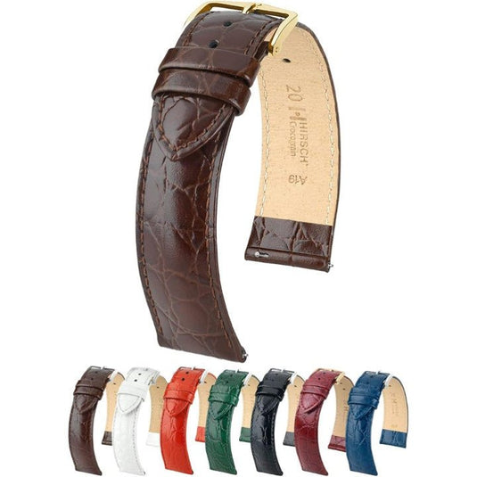 Hirsch Crocograin Embossed Shiny Leather Watch Strap w/QR