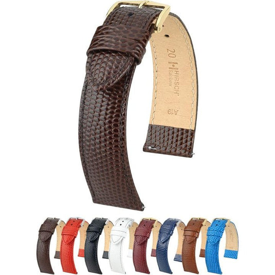 Hirsch Lizard Embossed Shiny Leather Rainbow Watch Strap w/QR