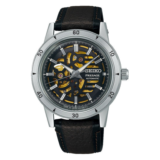 Seiko Seiko Presage Style 60's Collection Automatic Watch Stainless Steel Case Black Skeleton Dial